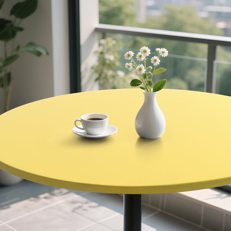 Hulker Round Pub Dining Table Height Adjustable With Wooden Tabletop Home Bar, Yellow