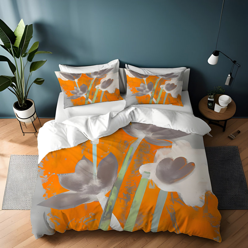 Polyester Floral Duvet Cover, King Duvet Cover + 2 King Shams