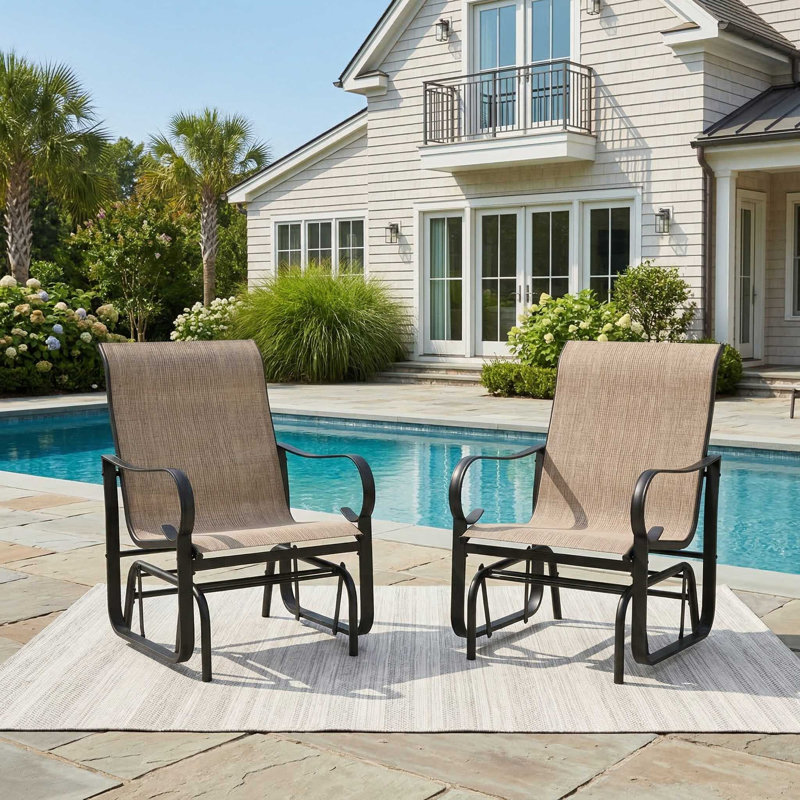 Ensemble de 2 chaises de patio extérieures avec dossier haut ergonomique en tissu respirant à séchage rapide et structure en métal robuste pour une utilisation en terrasse