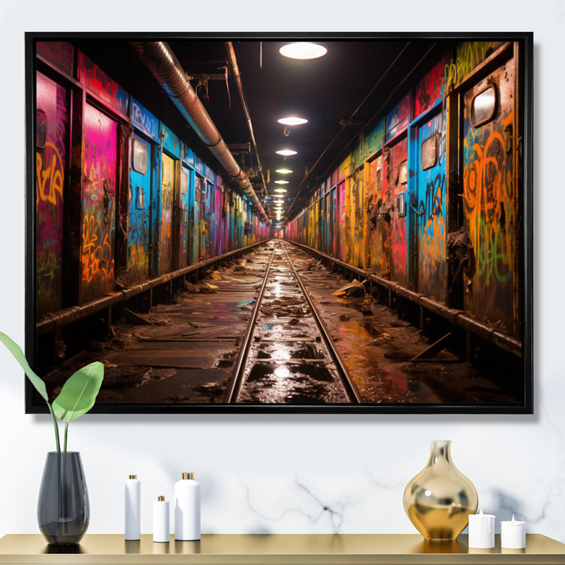 " Colourful Tunnel Graffiti Oasis Bold ", Black Floater Framed, 34" H x 44" W x 1.5" D