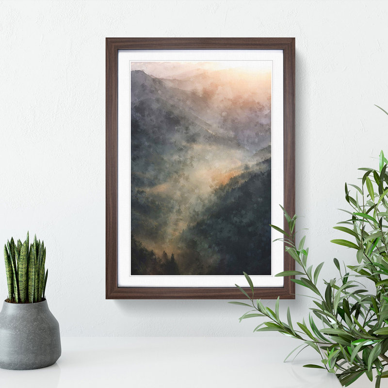 Valley Mist - Single Picture Frame Painting on MDF, Walnut Framed, 87cm H x 62cm W x 2cm D