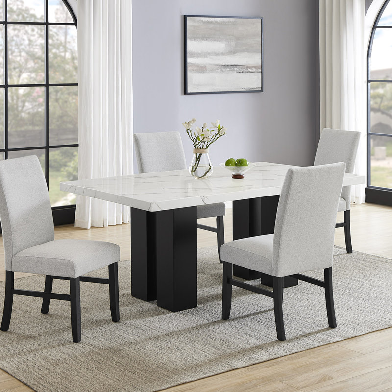 Ensemble de salle à manger Mobilier de salle à manger rectangulaire blanc, 5 pièces: table, 4 chaises