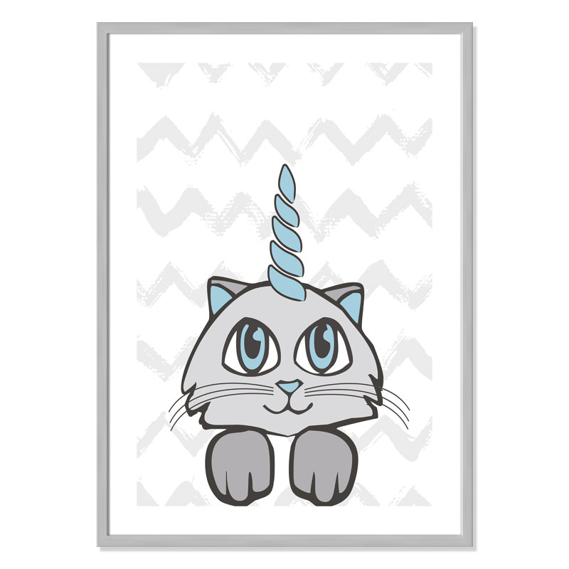 Caticorn II, art encadré, H 34,5 po x l 24,5 po x P 1,18 po, Cadre argenté