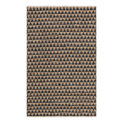 Tapis noir / brun en jute / coton tissé à plat à motif géométrique Jordina