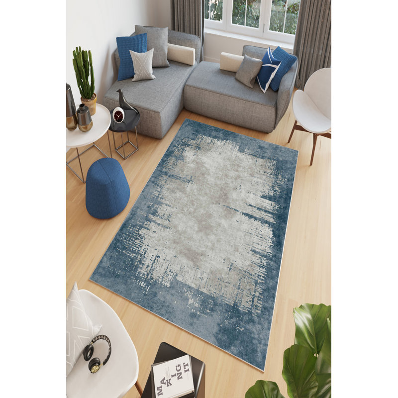 Antibacterial Area Rug, 100% Polyester, 31.5 x 47.2 inches | Eco-Friendly, Non-Slip PVC Dot Backing, 0.16 in Pile Height | Machine Washable, Digital Print Design in Blue | Perfect for Living Room & Bedroom Decor