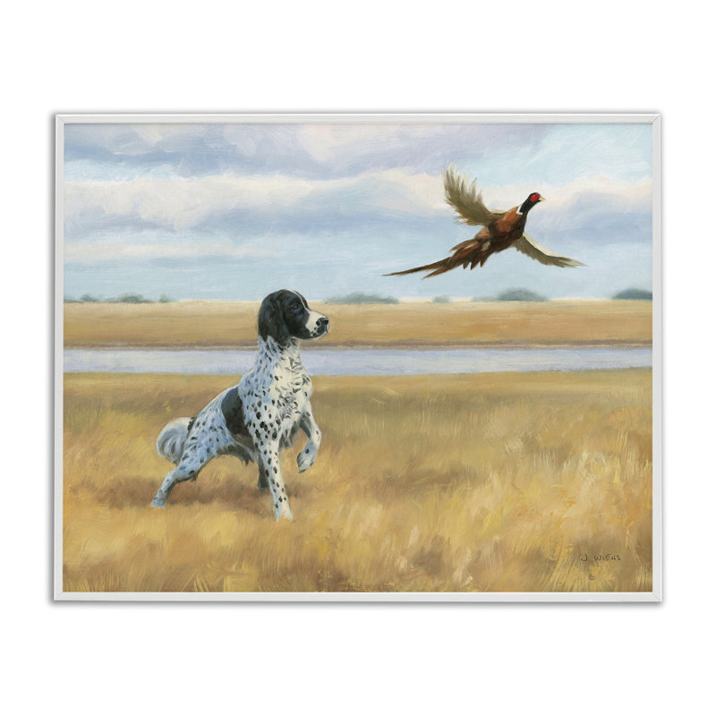 Pointer Dog and Faisan, H 24 po x l 30 po x P 1,5 po, Giclée encadrée blanc bord de mer