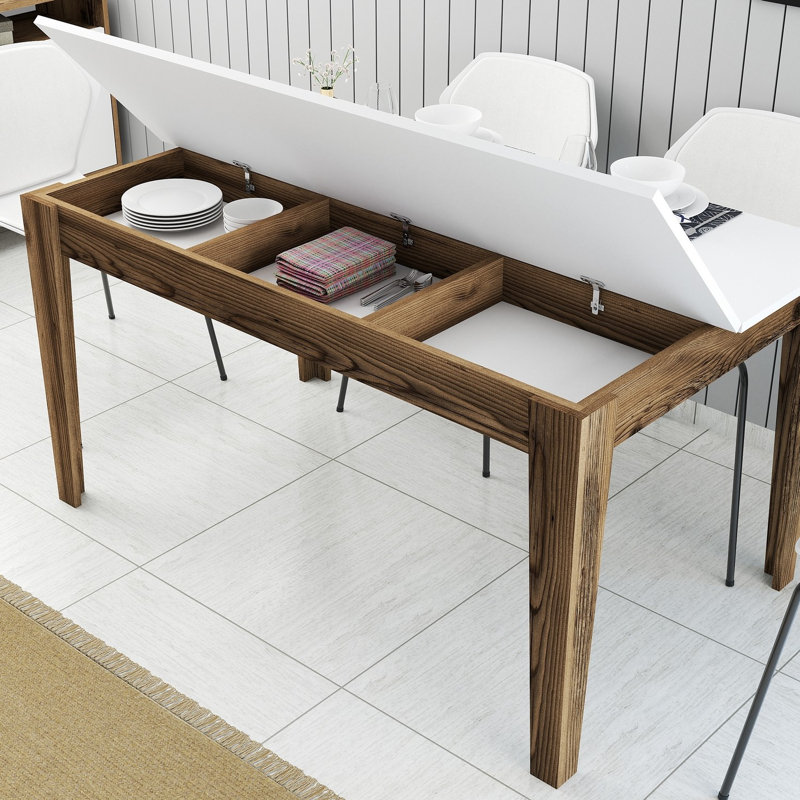 Ferro Beech Dining Table, White, Walnut