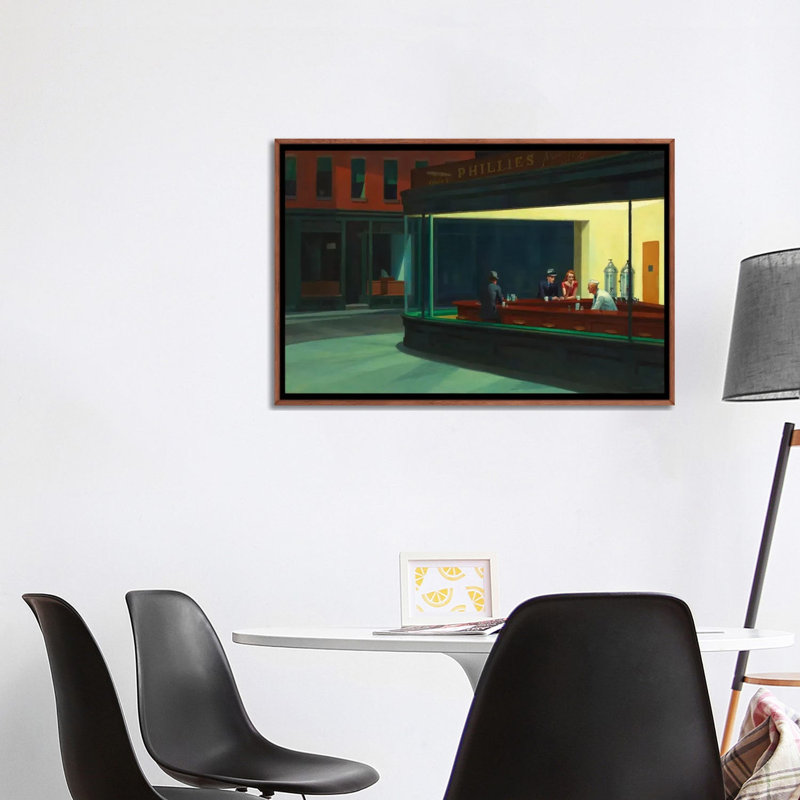 « nighthawks, 1942 » par edward trémie-impression, Toile avec cadre en bois classique, H 32 po x l 48 po x P 1,5 po