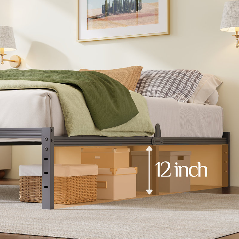 Heavy Duty 14 Inch Metal Bed Frame Full Bed Frame with Headboard & Footboard Brackets and Steel Slats No Box Spring Needed Anti-Slip Design  
