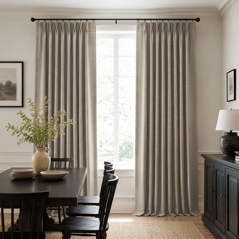 100% Blackout Curtains Polyester Faux Linen Fabric Pinch Pleated Drapes With 20 Hooks Blackout Curtains For Bedroom/Living Room ( 2 Panels Set)