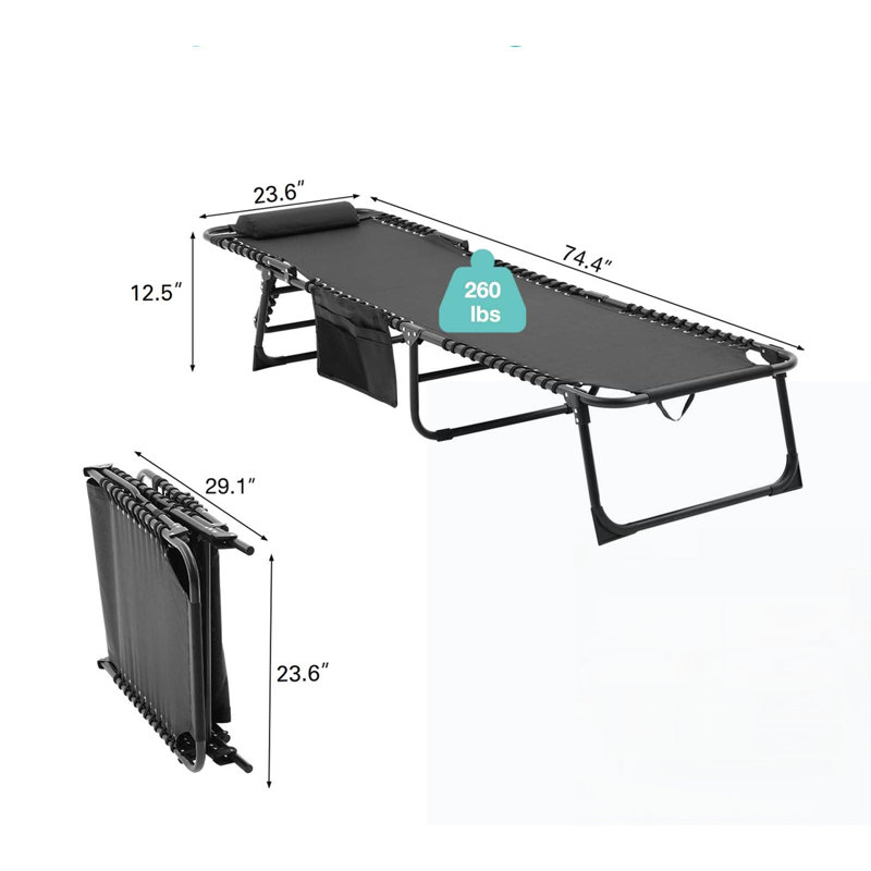 Ensemble de 2 chaises longues pliantes, Noir
