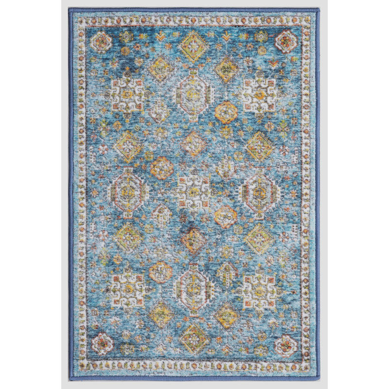Lyanne Washable Non-Slip Blue Area Rug, Rectangle 2'7 x 4'1"