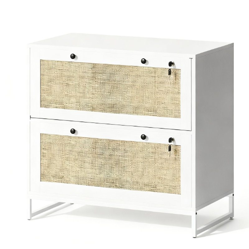 Classeur à 2 tiroirs avec barre de suspension réglable pour documents de format lettre, A4 et légal, panneau de particules blanc, tiroir embelli, poignées rondes en alliage, scanneur de table, assemblage requis