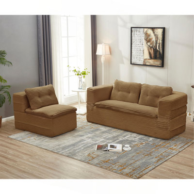 Canapé-lit modulaire multifonctionnel avec méridienne indépendante et couverture fonctionnelle, canapé en velours côtelé moelleux, canapé-lit convertible, lit de 80 po, canapé à assise profonde