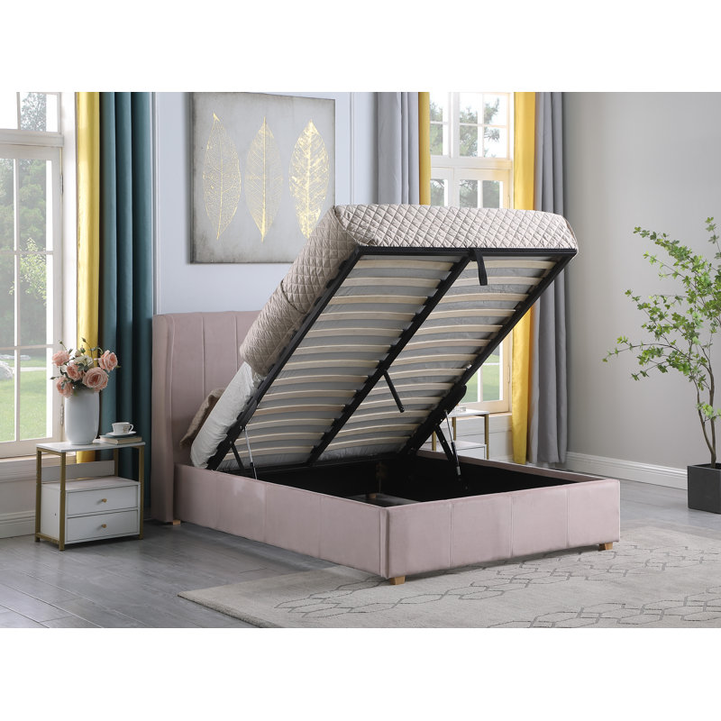 Swithun Upholstered Ottoman Bed, Pink Velvet, Double (4'6)