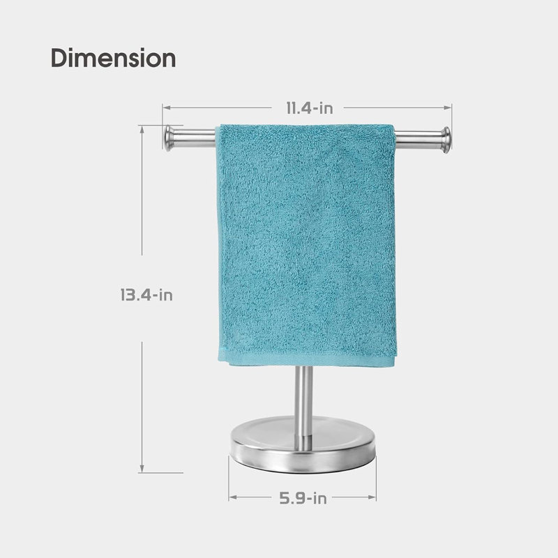 Porte-serviettes de salle de bain autoportant - Conception en forme de T pour essuie-mains, essuie-mains et débarbouillettes - Fabrication en acier inoxydable antirouille avec base robuste - Organisateur de comptoir peu encombrant