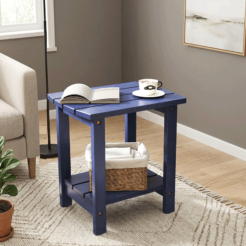 Classic Solid Wood Patio Side Table, Blue