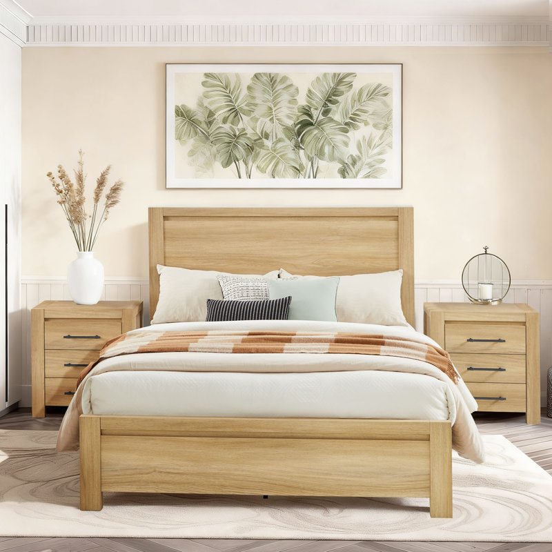 Grand lit et table de chevet, Naturel