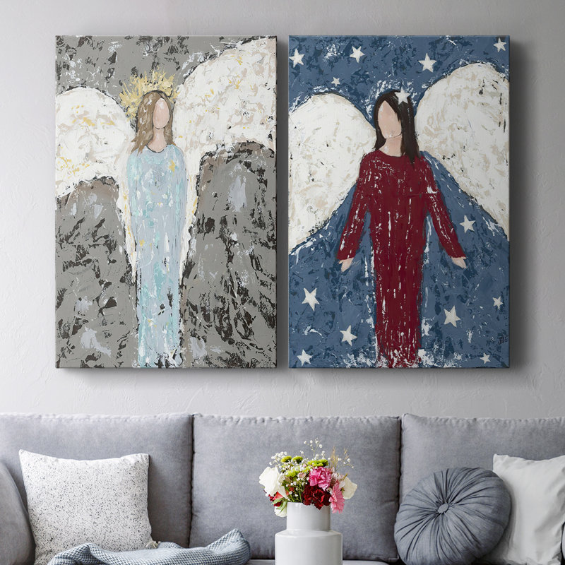 Angels Chacun - Toile tendue avec châssis de qualité supérieure - Prêt à être accroché, H 27 po x l 36 po