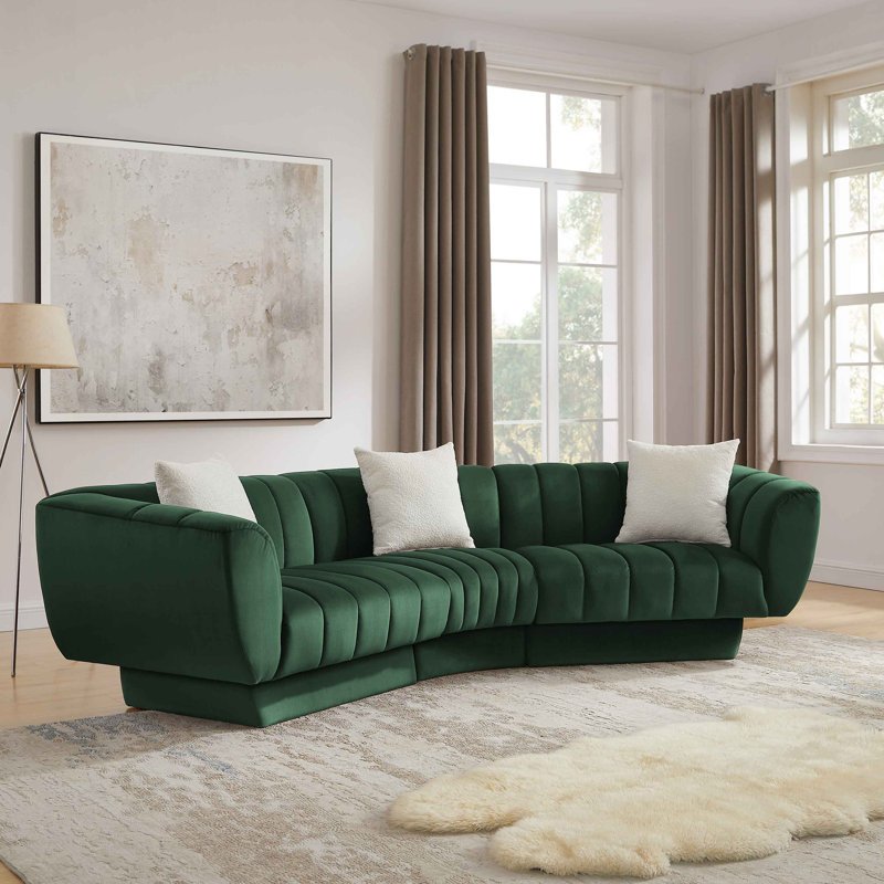 Minimore Modern Style 120'' W Charlotte 4Seater Chesterfield Curved Sofa, Green
