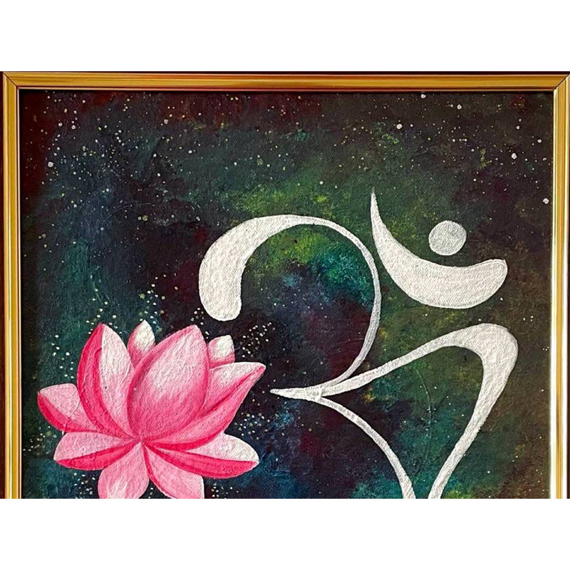 Om avec lotus | Acrylique sur toile | Roshni Jashnani | Décoration murale