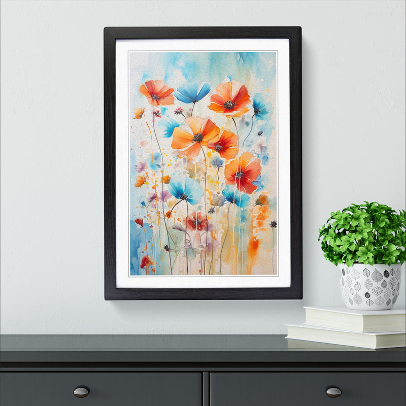 Wildflowers Gestural Art - Framed Print, 64cm H x 46cm W, Black Framed
