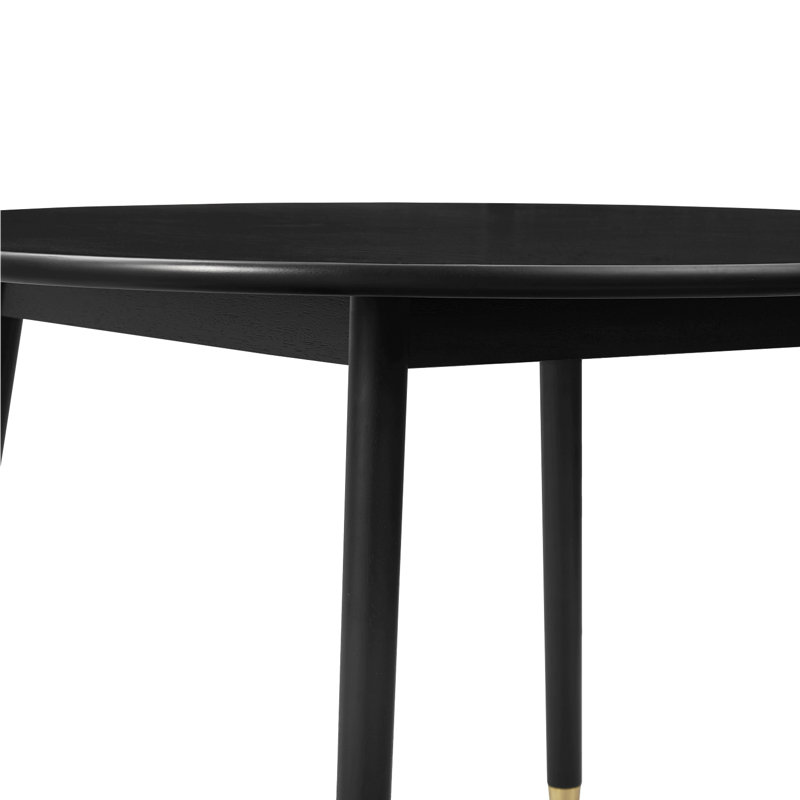Doucoure Round Solid Wood Base Dining Table, Black