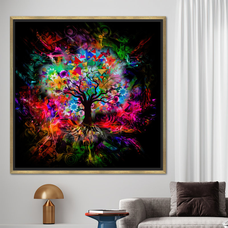 «Vibrant Oversized Tree of Life», art mural abstrait sur grande toile - idée cadeau tendance, 41" H x 41" W, Doré