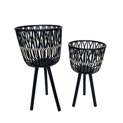 VIP Wood 29.92 in. Black Basket Planter With Legs Set of 2