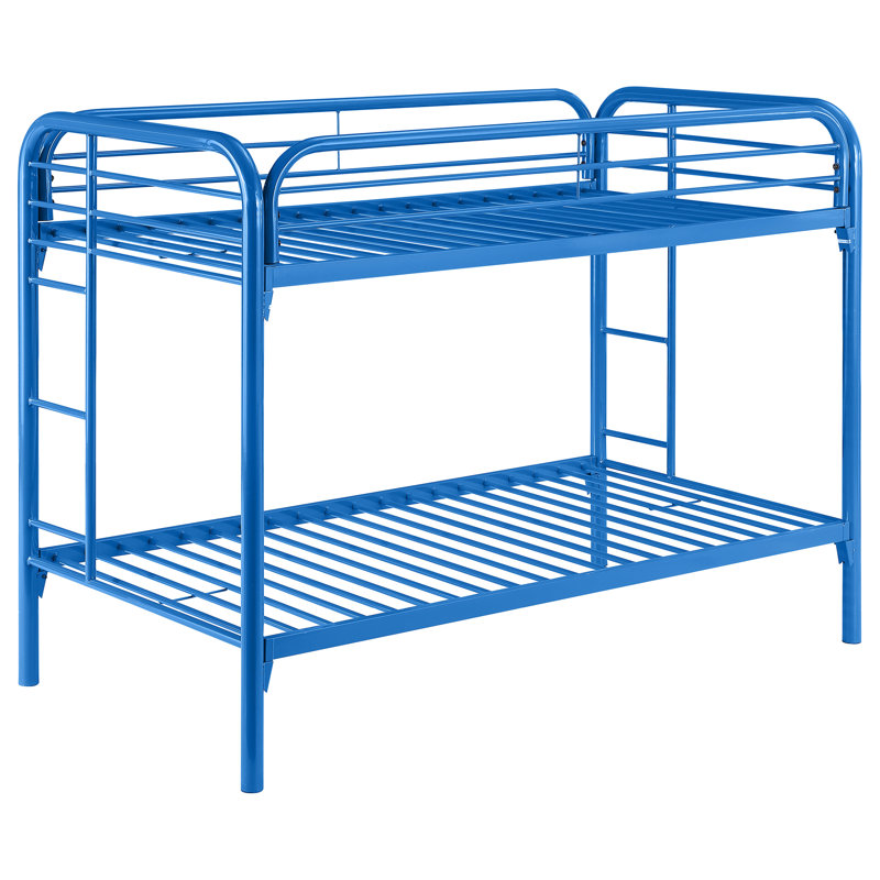 Lit simple au-dessus d'un lit superposé en métal bleu - Lignes et caractéristiques épurées, pour une option d'aménagement de chambre à coucher, polyvalente et élégante, garde-corps de sécurité, cas d'utilisation