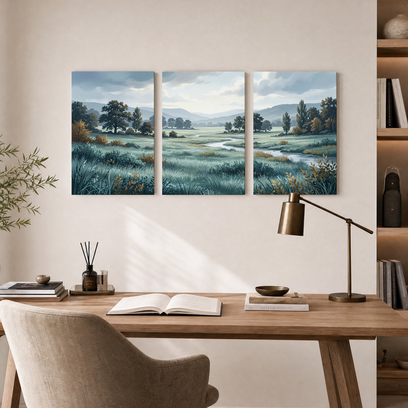 Ensemble de 3 toiles murales « Collines brumeuses et ruisseau sinueux », 24"H x 16"W x 3pcs