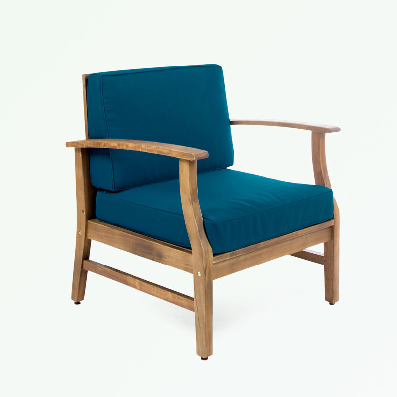 Ensemble de 2 chaises longues de patio avec pieds robustes et coussin moelleux, Bleu, Naturel