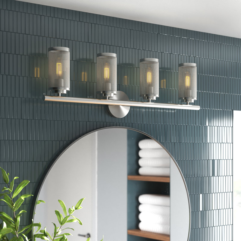 Éclairage pour salle de bain 4 lumières à intensité variable Emilia, Nickel brossé