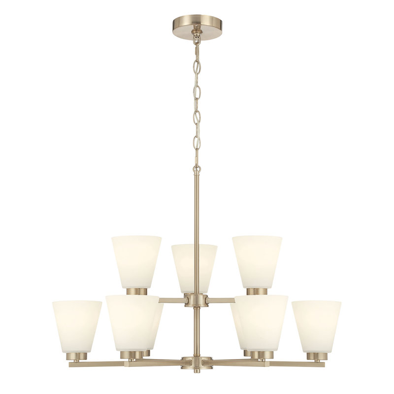 Lustre 9 lumières 28,5 "de large Merity, Or moderne