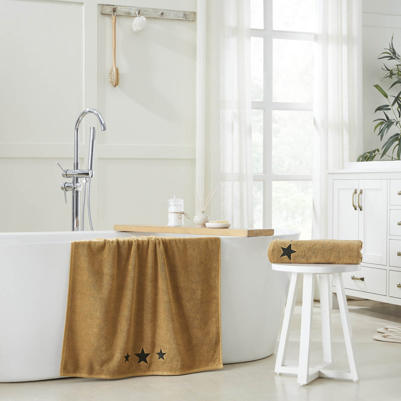 Ensemble de 2 serviettes de bain Timeless Linens Stars 27 x 54, Noir / brun clair