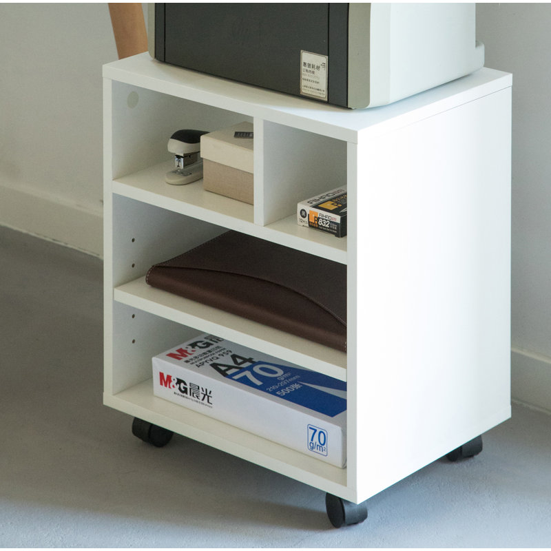 White Wooden Office Storage Printer Stand with Wheels