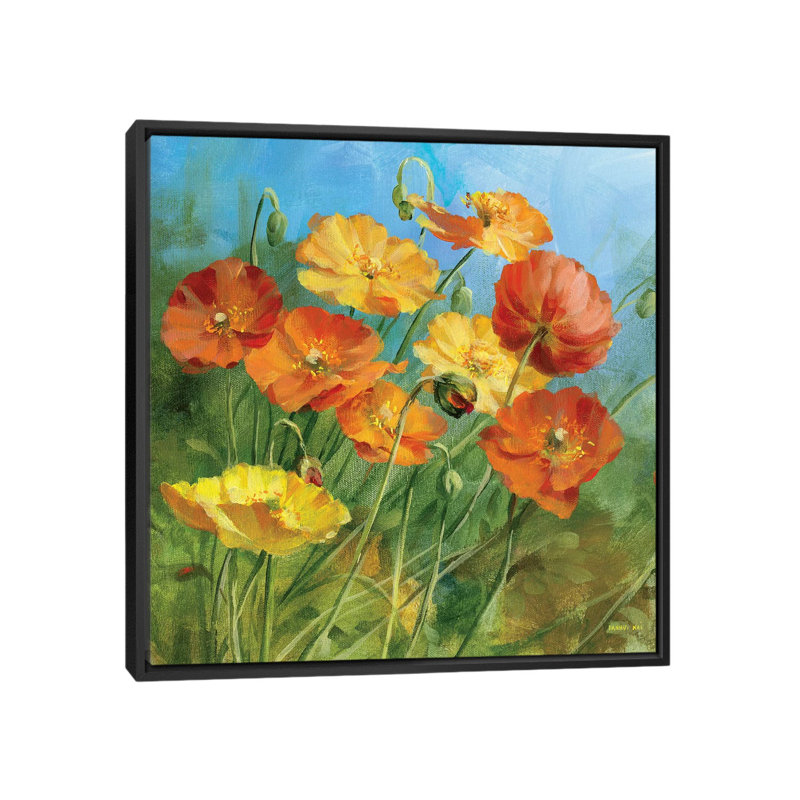 «Summer Field IV» par Danhui Nai - reproduction d'art, H 26 po x l 26 po x P 1,5 po, Toile avec cadre noir, Aucun mat