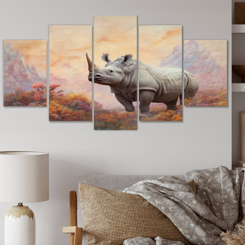 Wild Rhinoceros I - décoration murale animaux - 5 panneaux