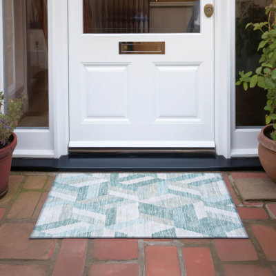 Machine Washable Indoor/Outdoor Claudian ACN1241 Teal Rug