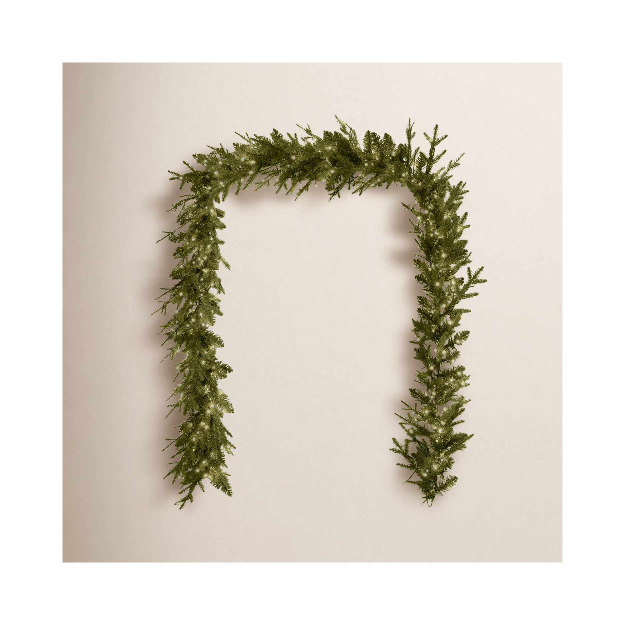 9' Dandan Flocked and Plug-In Pine Pre-Lit Garland with Lights, Gold/Green