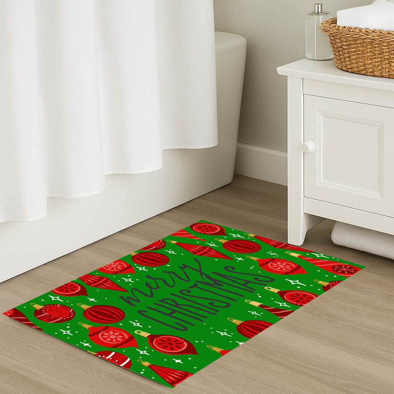 Tapis de bain Ornaments Merry Christmas Holiday, Simple - L 34 po x l 21 po, Vert