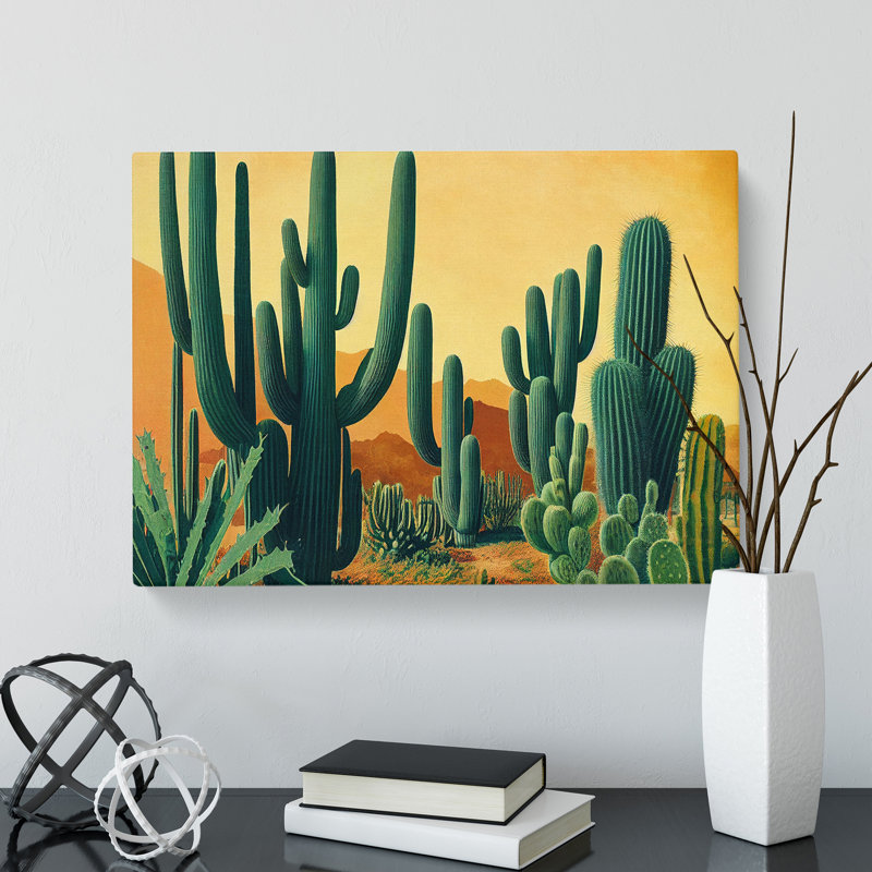 Cactus In The Desert - Wrapped Canvas Painting, 50cm H x 76cm W x 3cm D