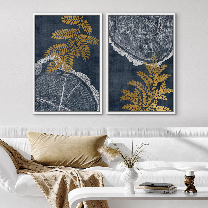 «Peach Grey Grunge», 2 pièces sur toile, Cadre blanc, H 24 po x l 36 po