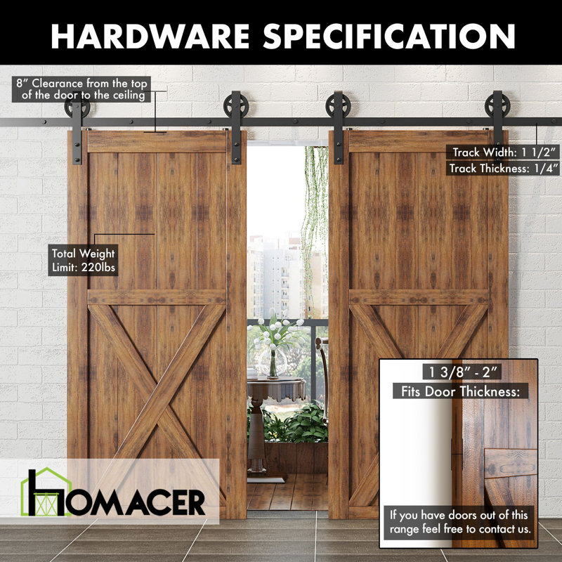 Black Steel Single Door Barn Door Hardware Kit Standard Single, 98 in.
