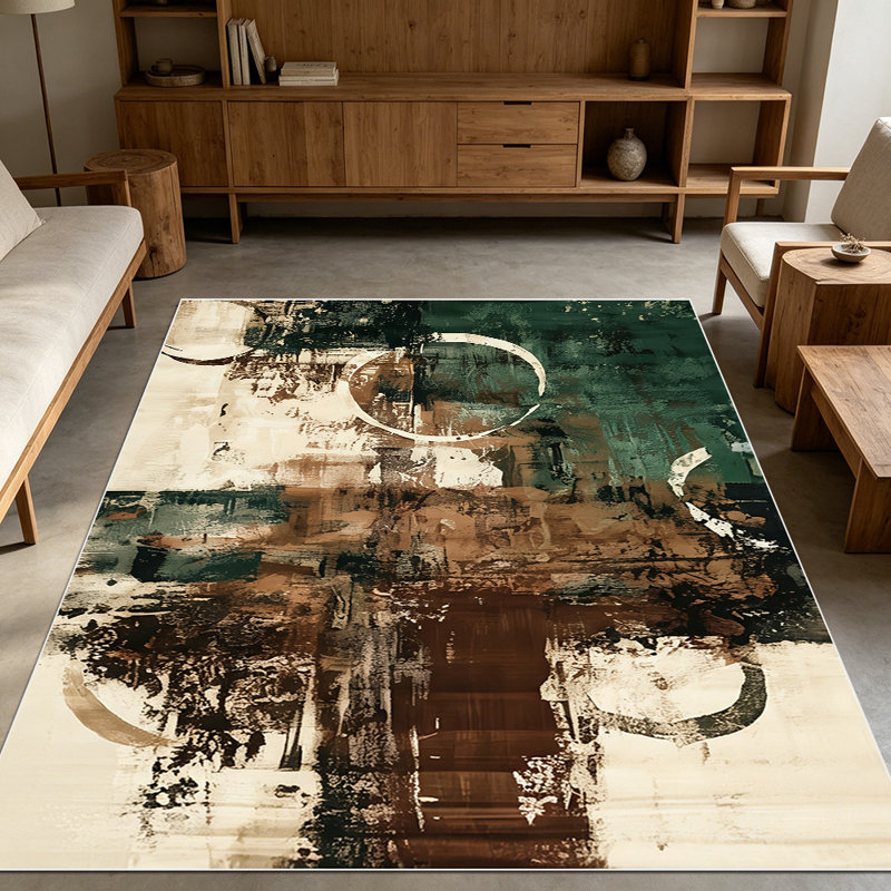 1PC Abstract Earth Tone Circle Brushstroke area rugs for Living Room, Soft and Comfortable, Suitable for all seasons, easy-to-maintain, machine washable Indoor floor mat, Under Table Farmhouse suitable for living room, dining room, bedroom, entryway,