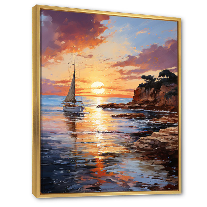 «Espagne Sunset at Ibizas I», reproduction d'art sur toile, H 32 po x l 24 po x P 1 po, Cadre flottant doré