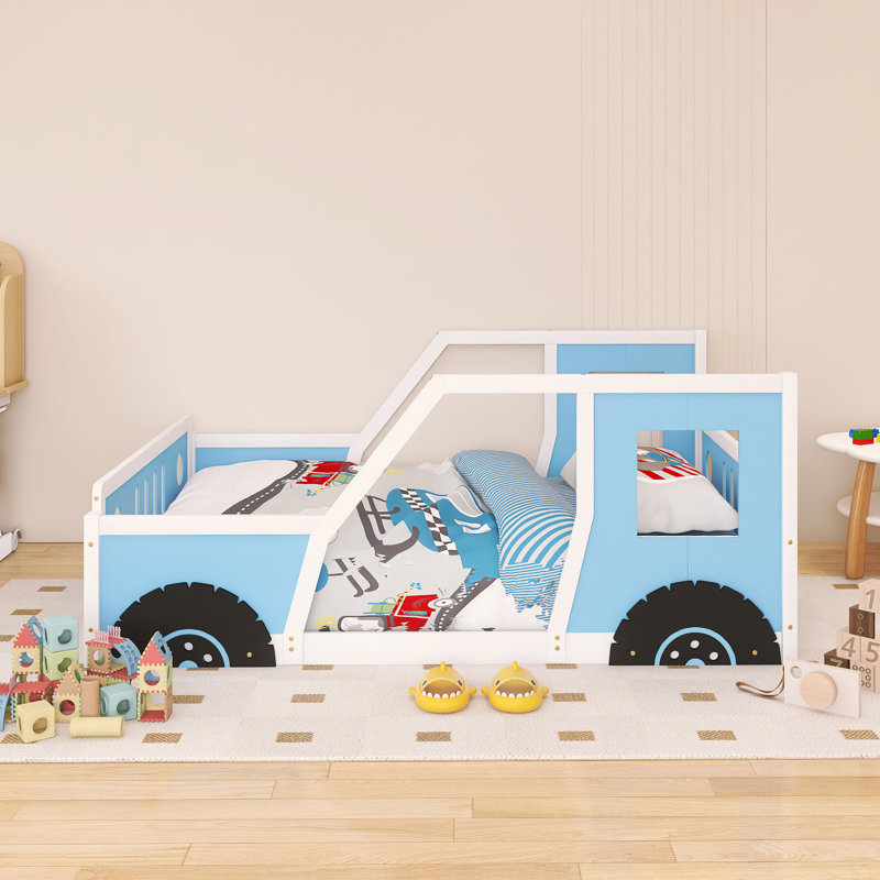 Frame Full Size Classic Car-Shaped Platform Bed With Wheels Shape, Full, Blue