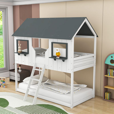 Bowning Twin Over Twin Wooden House Bunk Bed