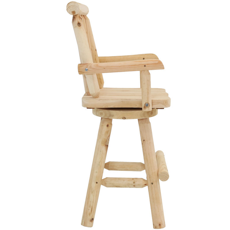 Bruce Square Slat Back Rustic Log Cabin Style Bar Stool, Unfinished, Brown, 1
