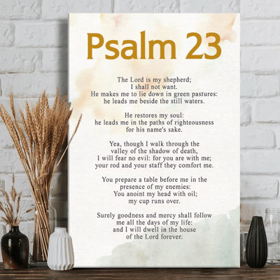 Psalm 23 Scripture Text Watercolor Art on Textured Background on Wrapped Canvas - 36" H x 24" W